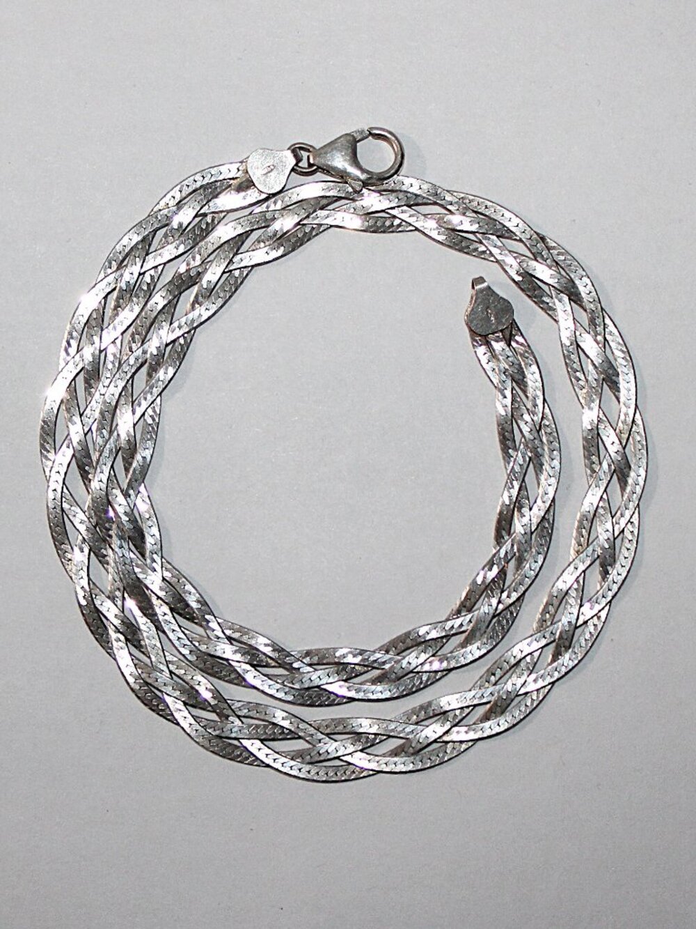 Sterling Silver Four Strand Braided Herringbone Necklace 18 Inches 20 Grams